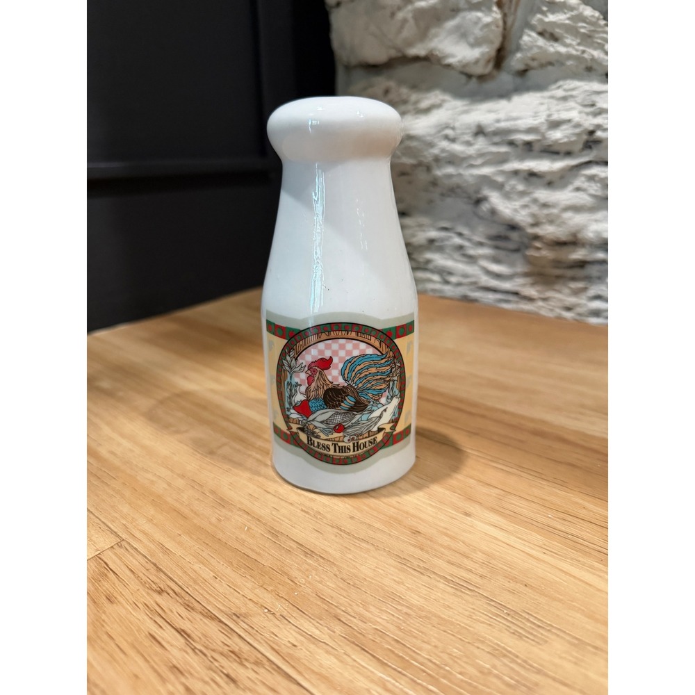 Vintage Bless This House Rooster Milk Bottle Ceramic Salt Pepper Shaker Single
